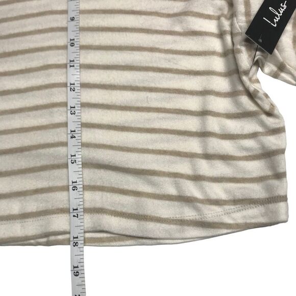 Lulus Tan Striped Ultra Soft Cropped Balloon Sleeve Top N0445 - Picture 6 of 8